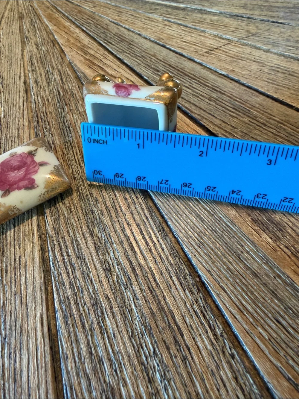Pair Vintage Mini Porcelain Footed Trinket Boxes Pink Rose Floral Gold ring box
